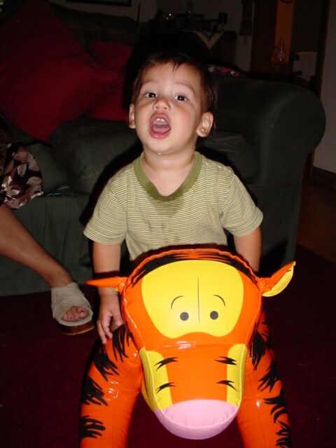 Ethan rides Tigger.